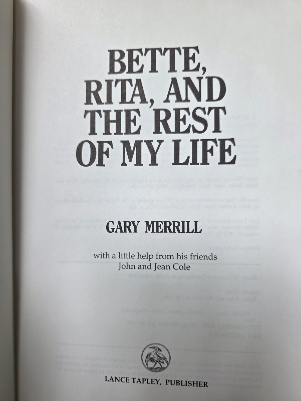 Bette, Rita, and the Rest of My Life by Gary Merrill - Black & Red Cover